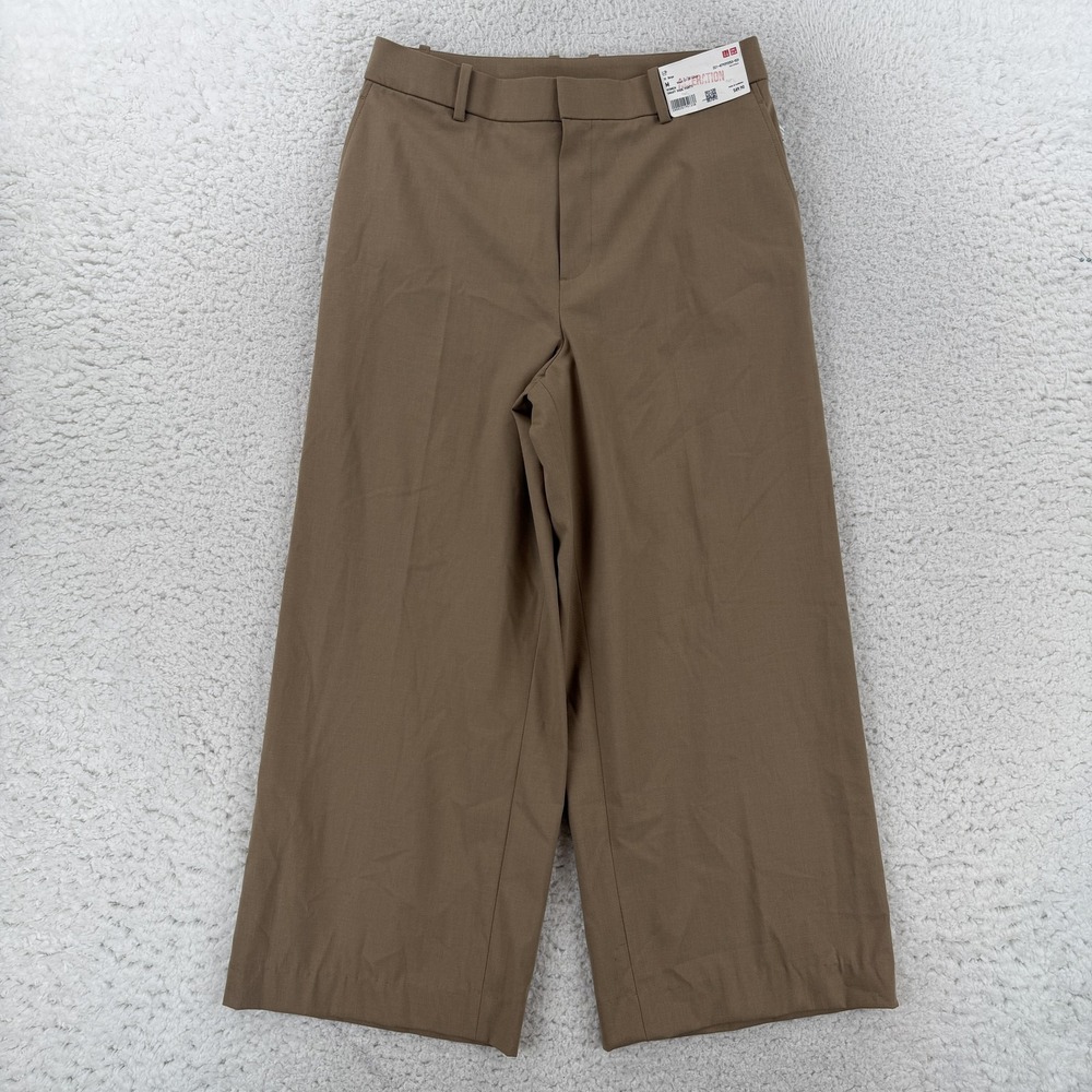Uniqlo Dress Pants Womens Medium Beige Twill Smart Wide Leg Relaxed Crop NWT